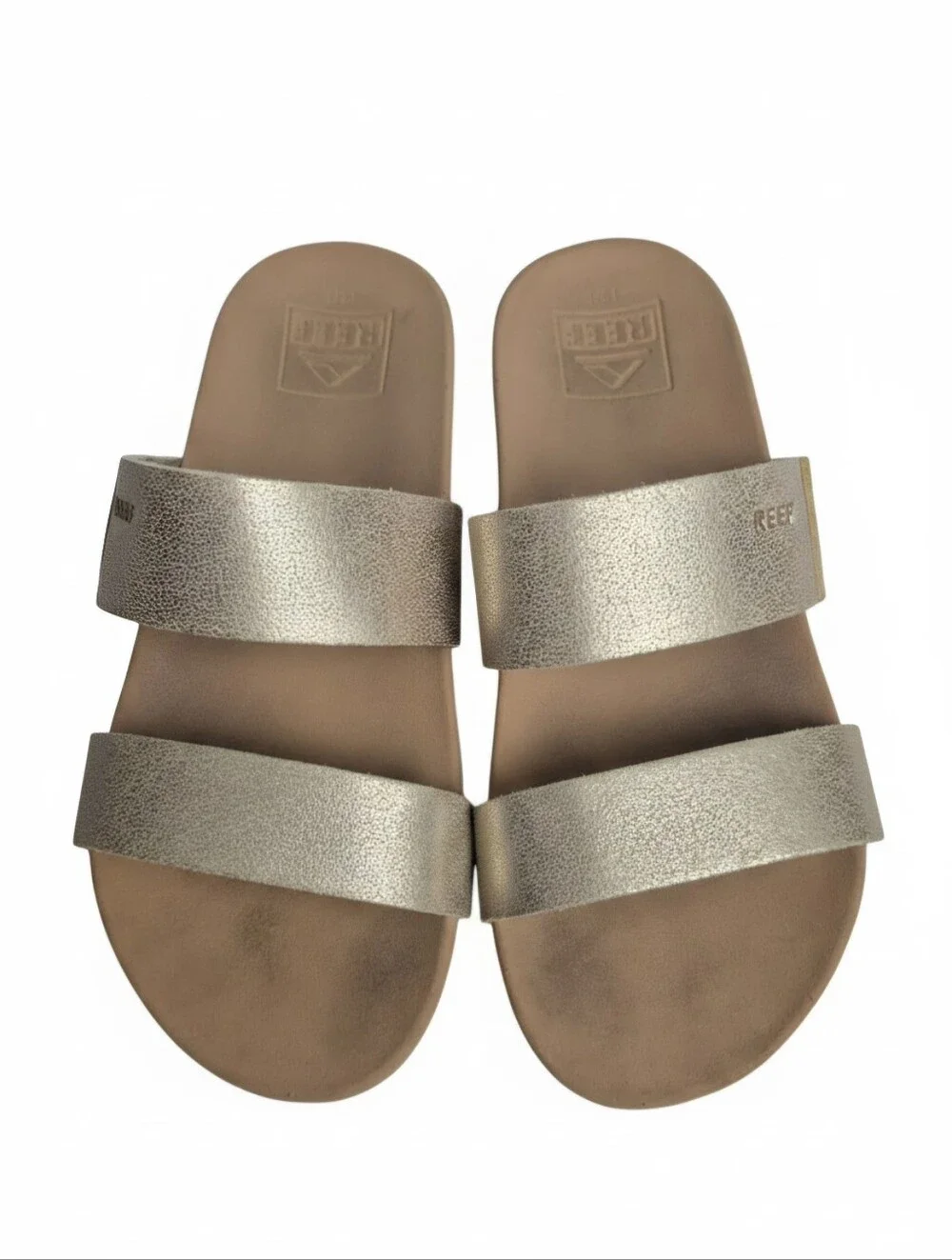 REEF Metallic Gold Two Strap Cushion Slide Sandals Size 13/1
